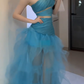 One Shoulder Cutout Ruffled Tulle Mermaid Evening Dress fg8809