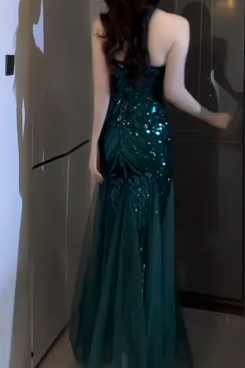 Strapless Feather Sequin Mermaid Evening Dress fg8810