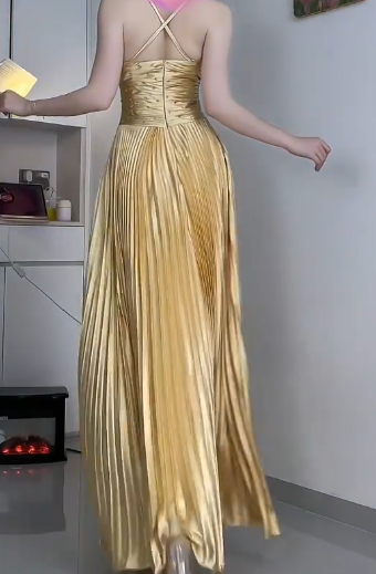 Sweetheart Spaghetti Strap Pleated Satin Evening Gown With Beading  fg8816