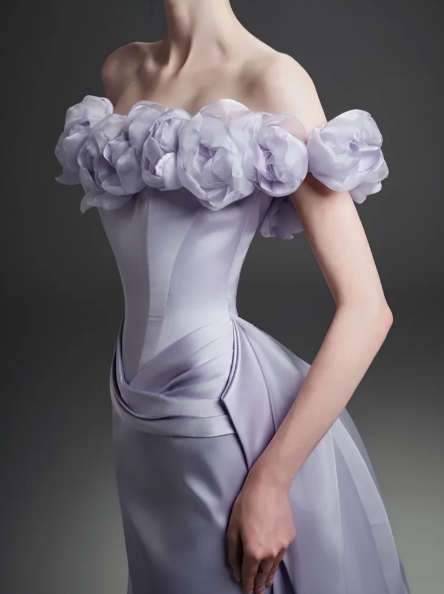 Off Shoulder 3D Floral Satin Mermaid Evening Gown With Detachable Train fg8823