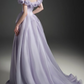 Off Shoulder 3D Floral Satin Mermaid Evening Gown With Detachable Train fg8823