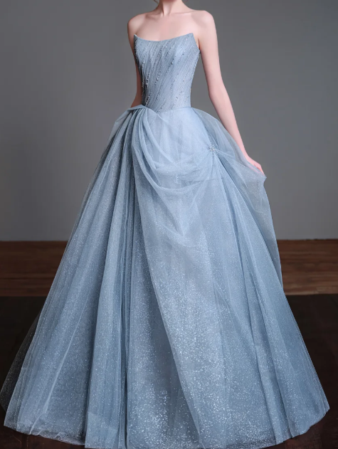Strapless Sparkle Tulle Ball Gown Evening Dress fg8827