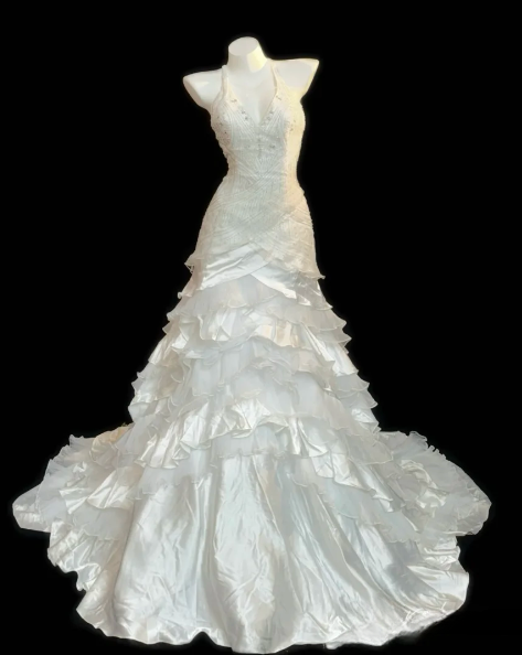 Halter Beaded Ruffled Mermaid Wedding Dress fg8845
