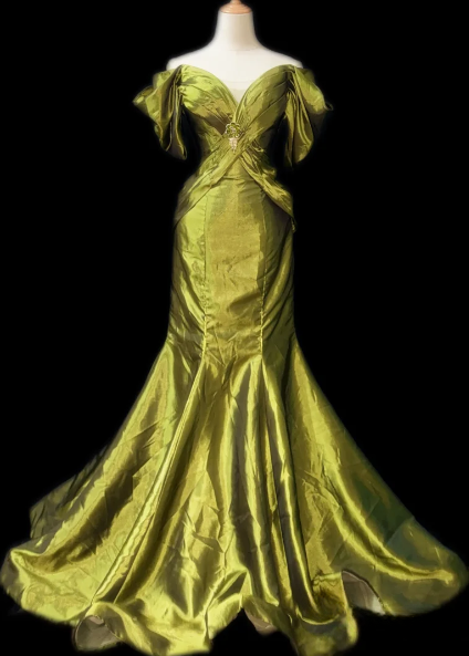 Sweetheart Portrait Green Satin Mermaid Evening Dress fg8846