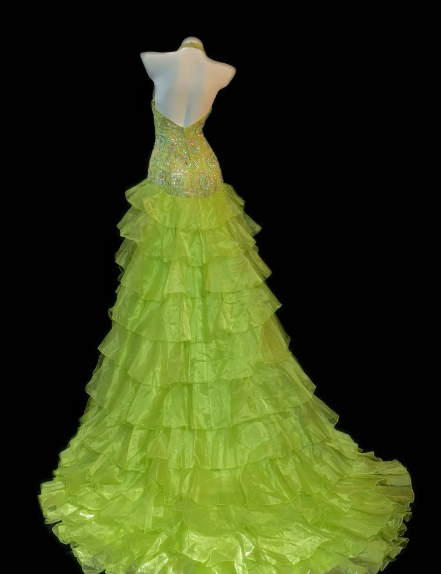 Halter Beaded Ruffled Organza Mermaid Prom Dress fg8848