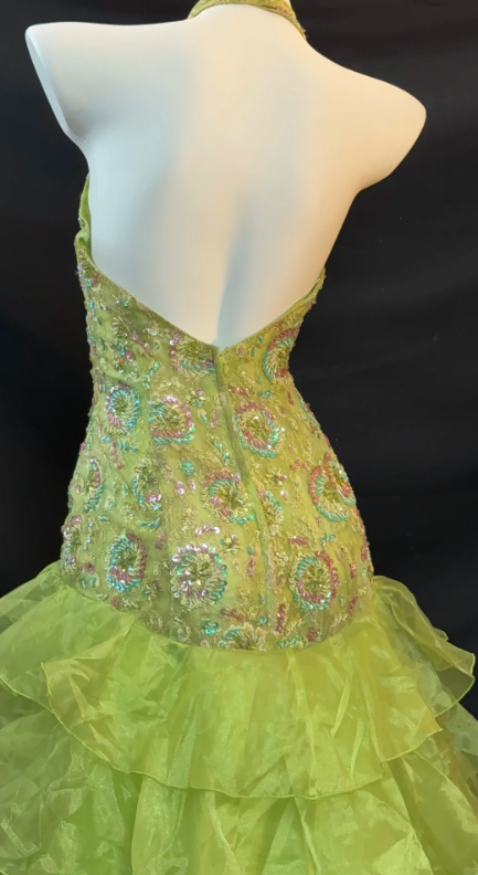 Halter Beaded Ruffled Organza Mermaid Prom Dress fg8848