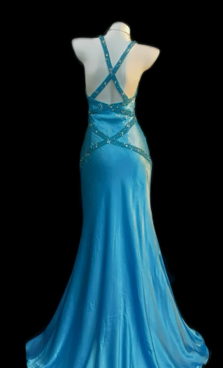 Halter V-Neck Beaded Mermaid Satin Prom Dress fg8850