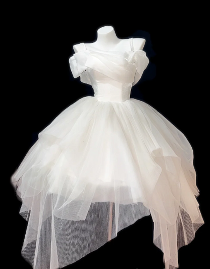 Off Shoulder Asymmetrical Tulle Short Wedding Dress fg8851