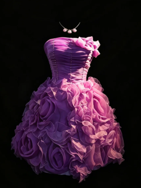 Strapless 3D Floral Chiffon Short Prom Dress fg8853
