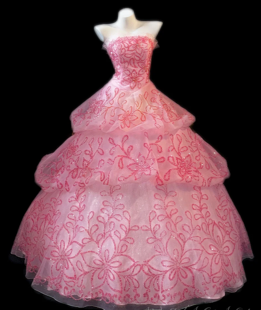 Strapless Floral Tulle Tiered Ball Gown fg8855