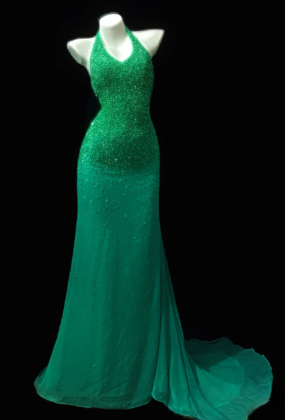Halter V Neck Beaded Mermaid Chiffon Prom Dress fg8861