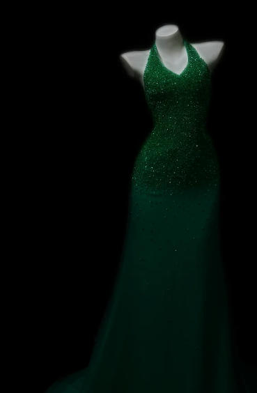 Halter V Neck Beaded Mermaid Chiffon Prom Dress fg8861