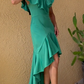 V Neck Ruffled High Low Midi Chiffon Evening Dress fg8863
