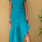 V Neck Ruffled High Low Midi Chiffon Evening Dress fg8863