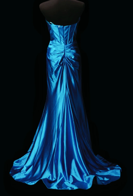 Strapless Sweetheart Corset Satin Mermaid Evening Gown, Peacock Blue Formal Dress fg8865