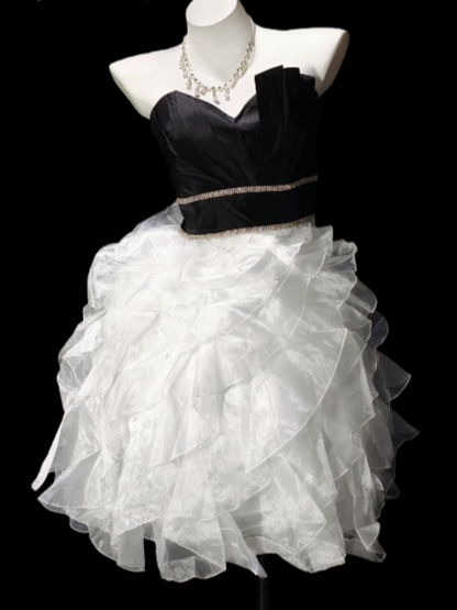 Strapless Rhinestone Waist Two Tone Ruffled Tulle Short Homecoming Dress fg8877