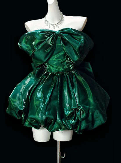 Strapless Big Bow Metallic Satin Puffy Short Homecoming Dress fg8878