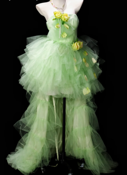 Strapless 3D Floral Petal Tulle High Low Evening Dress fg8879