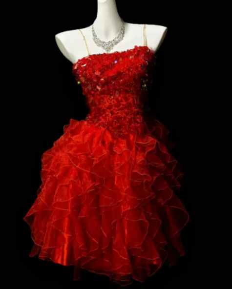 Spaghetti Straps Beaded Ruffled Organza Short Homecoming Dress fg8888
