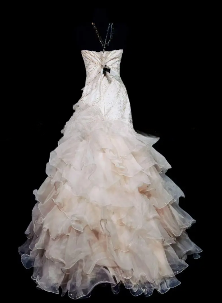 Strapless Beaded Ruffled Organza Mermaid Prom Gown fg8894