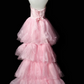 Strapless Tiered Tulle High Low Evening Gown  fg8909