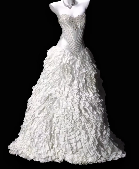 Sweetheart Strapless Beaded Ruffled Ball Gown Wedding Dress  fg8911