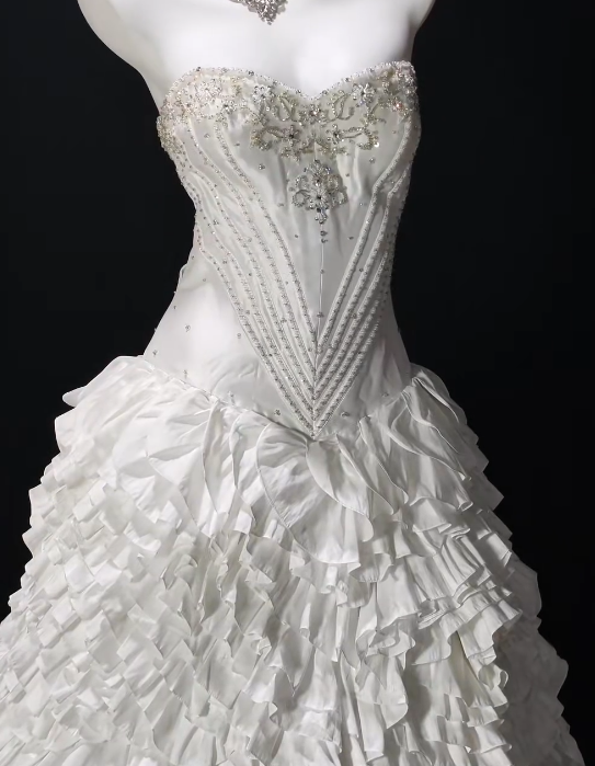 Sweetheart Strapless Beaded Ruffled Ball Gown Wedding Dress  fg8911