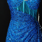 Spaghetti Strap Rhinestone Trim Sequin Corset Slit Mermaid Evening Gown  fg8913