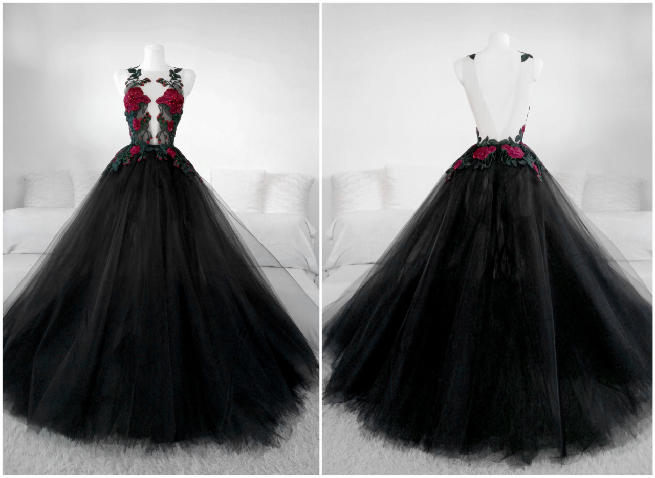 Beautiful Black Tulle With Lace Applique Long Formal Gown, Black Party Dresses     fg3571