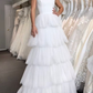White Multi-layer Tulle Wedding Dresses Long White Prom Gown   fg4481