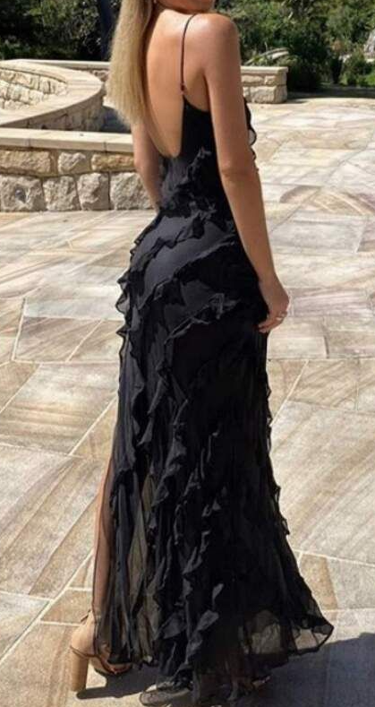 black sexy long prom dress     fg3794