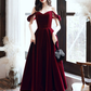 Simple Velvet Tea Length Prom Dresses, Burgundy Velvet Evening Dresses      fg5033