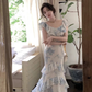 Sommer Neue Frauen Elegent Schlank Party Prom Print Rüschen Kleid Weibliche Mode Party Kleid fg5009