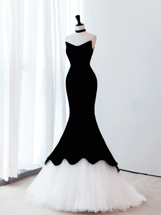 Black Velvet Mermaid Long Prom Dress, Black Formal Evening Dress      fg4871