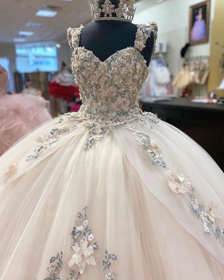 Quinceanera Dresses Lace Applique Beaded Bling Organza Sweet 16 Dress Ball Gown Prom Dress     fg888