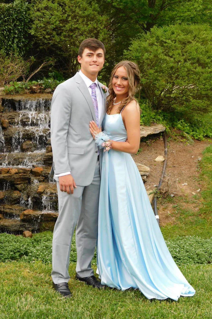 Simple blue satin long prom dress, blue long evening dress      fg4854