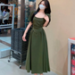 Lange Kleider Damen Maxikleid Quadratischer Ausschnitt Elegantes grünes Ballkleid fg4685