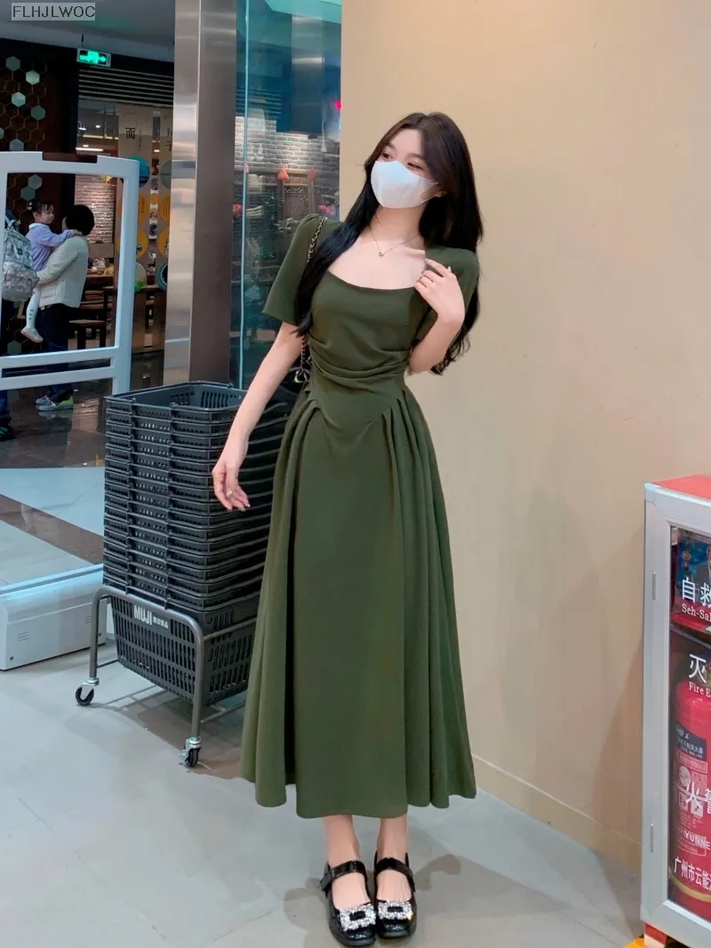 Lange Kleider Damen Maxikleid Quadratischer Ausschnitt Elegantes grünes Ballkleid fg4685