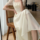 Elegant Dress for Women Short Sleeve Party Fashion Dresses Midi Square Collar Prom Dresses       fg4238