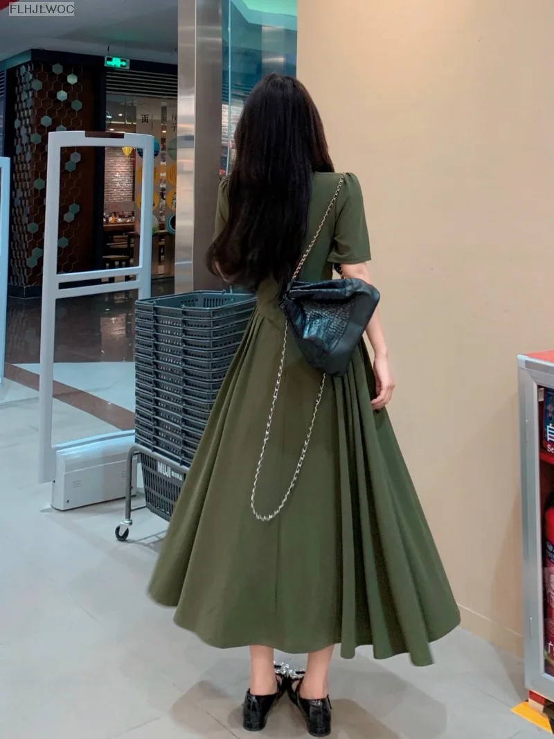 Lange Kleider Damen Maxikleid Quadratischer Ausschnitt Elegantes grünes Ballkleid fg4685