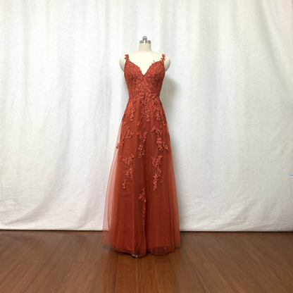 Ballkleid aus Tüll und Spitze in gebranntem Orange fg5060