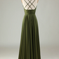 Simple Prom Dresses, A-line Sleeveless Olive Long Bridesmaid Dress      fg5010