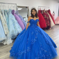 Royal Blue Quinceanera Dresses Lace Appliques Off Shoulder Tulle Evening Gowns     fg5524