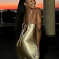 Elegantes rückenfreies Maxikleid aus Satin für Damen mit Spaghettiträgern, ärmellos, für Nachtclubs, langes Abschlussball-Partykleid fg6148