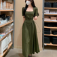 Lange Kleider Damen Maxikleid Quadratischer Ausschnitt Elegantes grünes Ballkleid fg4685