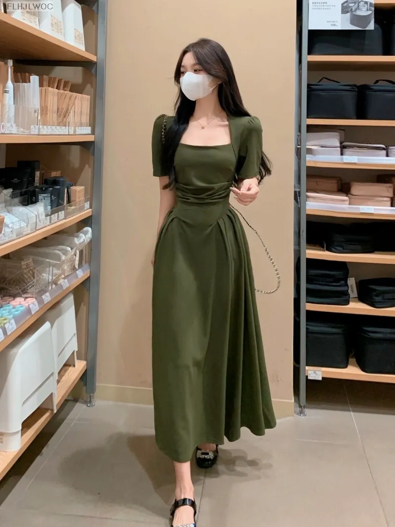 Lange Kleider Damen Maxikleid Quadratischer Ausschnitt Elegantes grünes Ballkleid fg4685