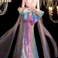 Women's Glitter Mermaid Prom Dresses, Spaghetti Strap Bow, Pearls Ribbon, Long Sexy Shiny Formal Occasion Dress   fg4614