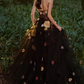 A Line Black Tulle Prom Dress With Flowers Puffy Quinceanera Dresses        fg3963