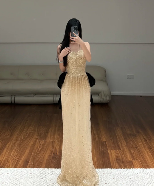 Gold Sequin Prom Party Dress Birthday Outfit Shiny Evening Dress  fg8638
