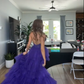 V Neck Purple Tiered Tulle Graduation Dress Evening Dress Prom Party Dress fg8404